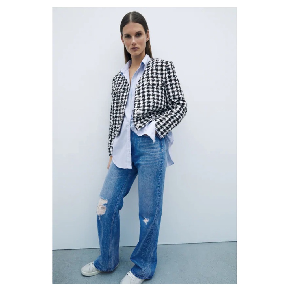 Zara tweed button bomber jacket